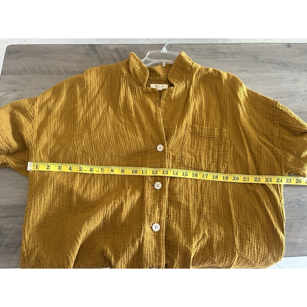 Madewell Women Gauze Button Down Shirt Top XL Mustard Yellow Coastal Beachy - Picture 7 of 8